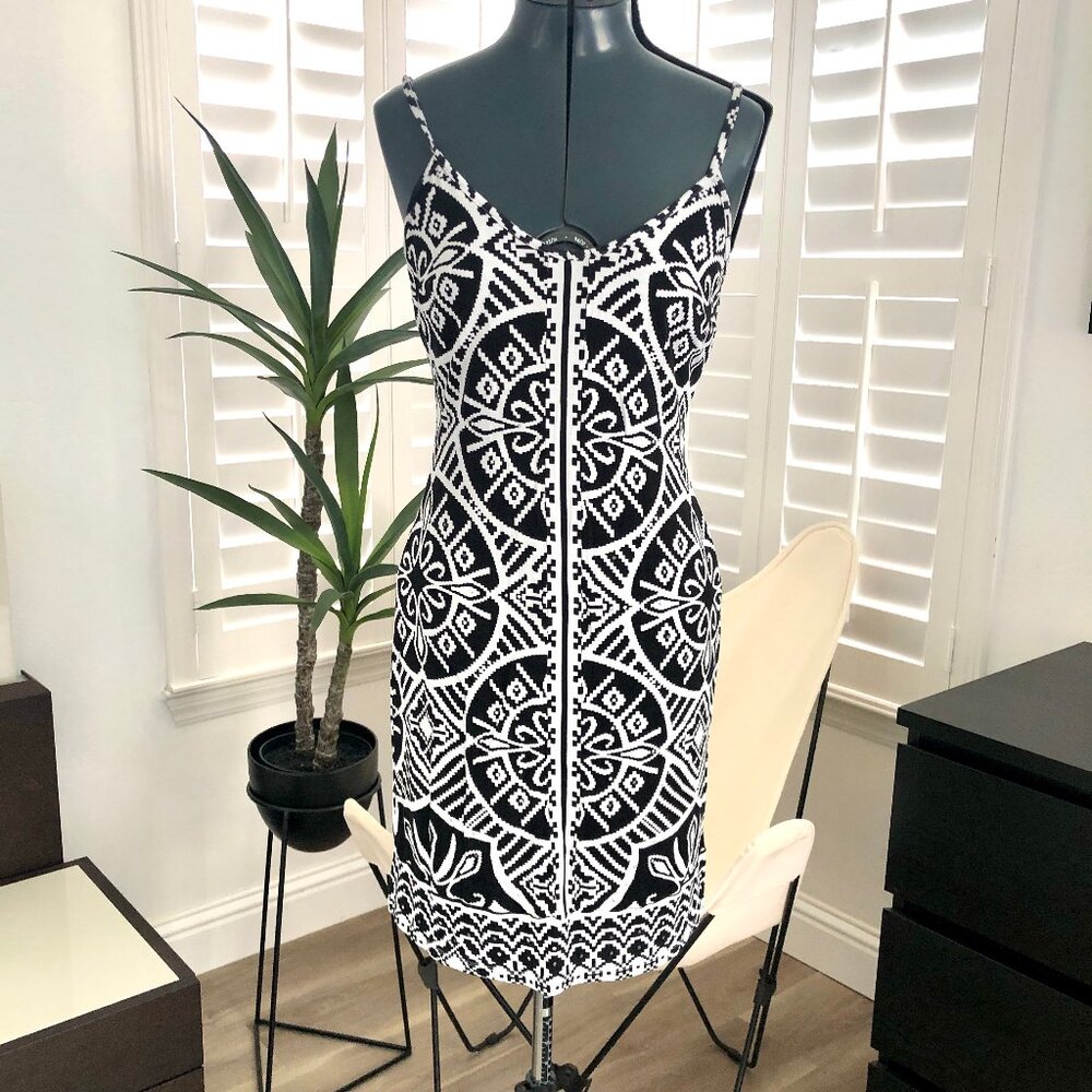 INC International Concepts Black and White Print Summer Dress, Size XS